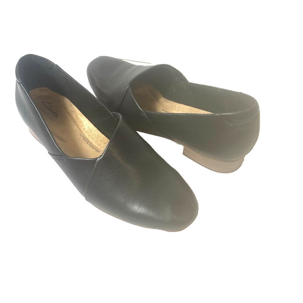 Clarks Collection Womens Sz 10 M Comfort Casual Black Leather Slip On Flats Shoe